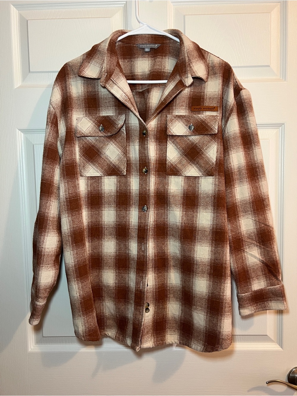 Simply Southern Brown and Cream Plaid Button-Down Shacket